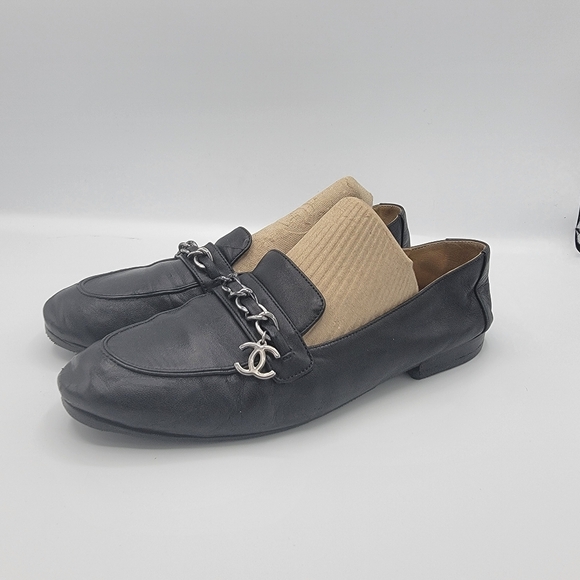 CHANEL Black Loafers with Chain Accent (COA Included) CHANEL Black Loafers with Chain Accent (COA Included)
